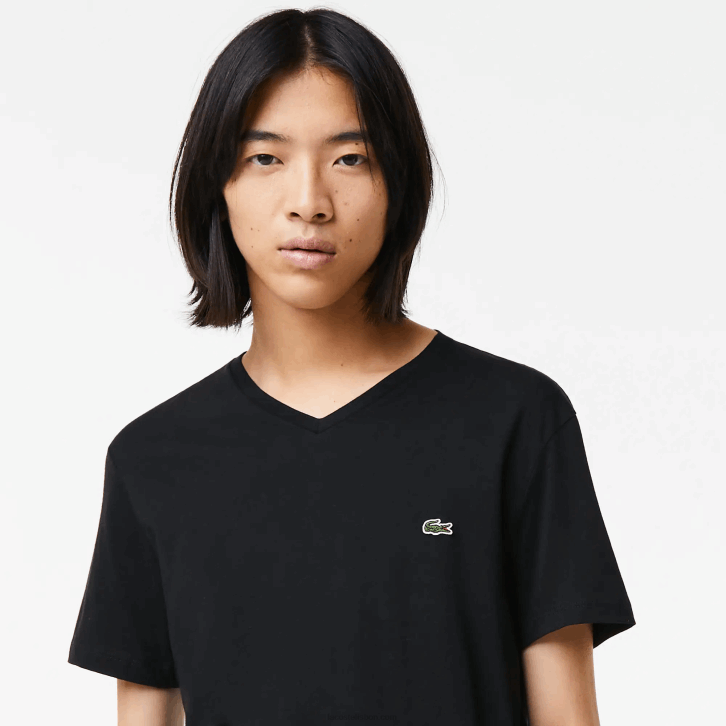 homens Lacoste preto 031 camiseta de jérsei de algodão pima com decote v 08D041