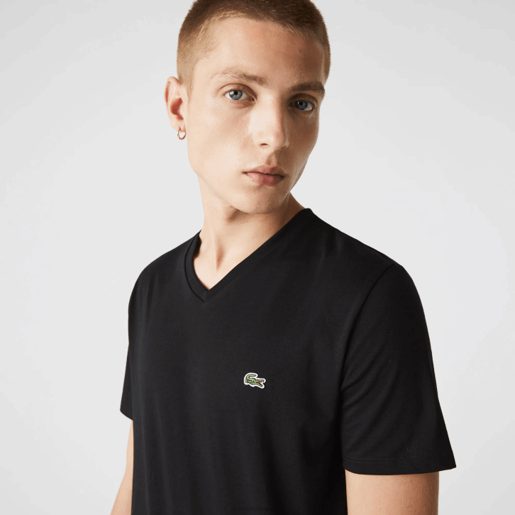 homens Lacoste preto 031 camiseta de jérsei de algodão pima com decote v 08D041