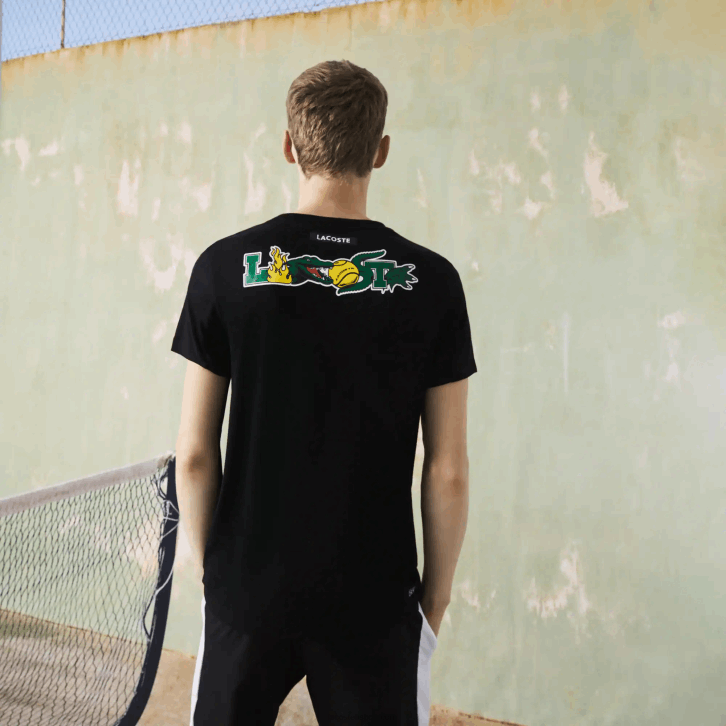 homens Lacoste preto 031 camiseta esportiva com estampa de crocodilo 08D0682