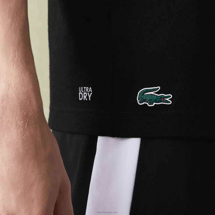 homens Lacoste preto 031 camiseta esportiva com estampa de crocodilo 08D0682