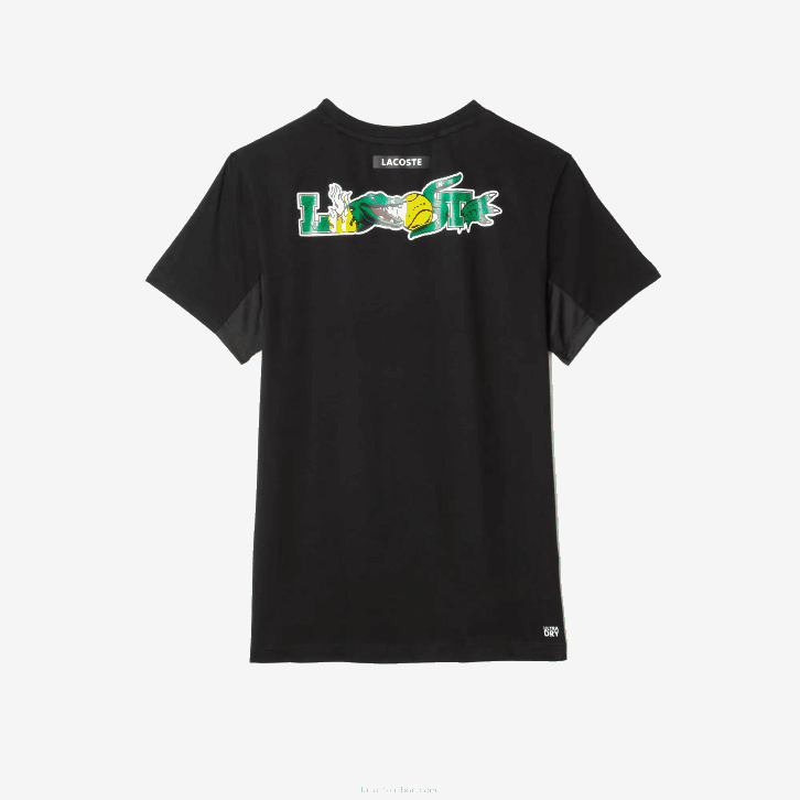 homens Lacoste preto 031 camiseta esportiva com estampa de crocodilo 08D0682