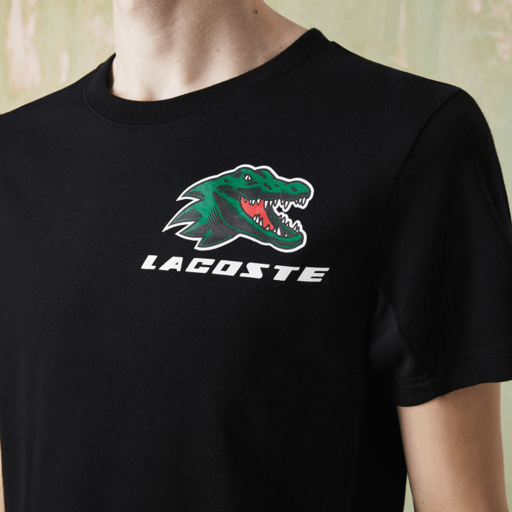homens Lacoste preto 031 camiseta esportiva com estampa de crocodilo 08D0682