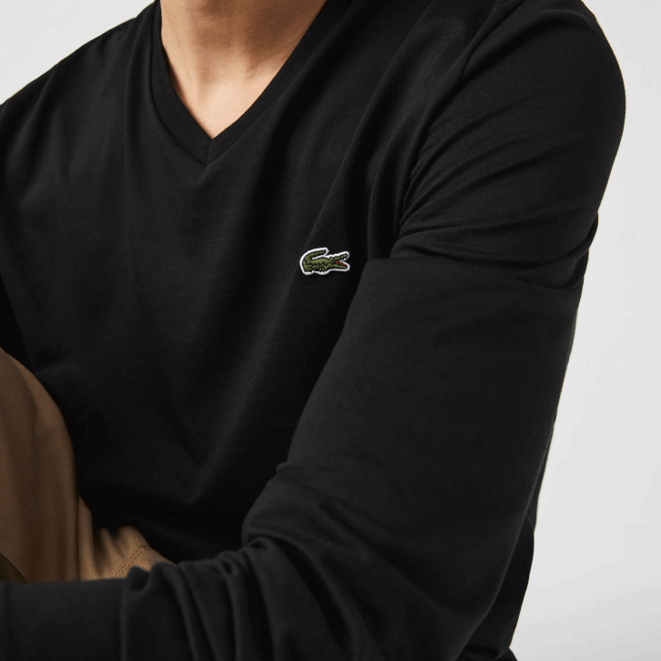 homens Lacoste preto 031 camiseta leve de algodão pima com decote em v 08D0676