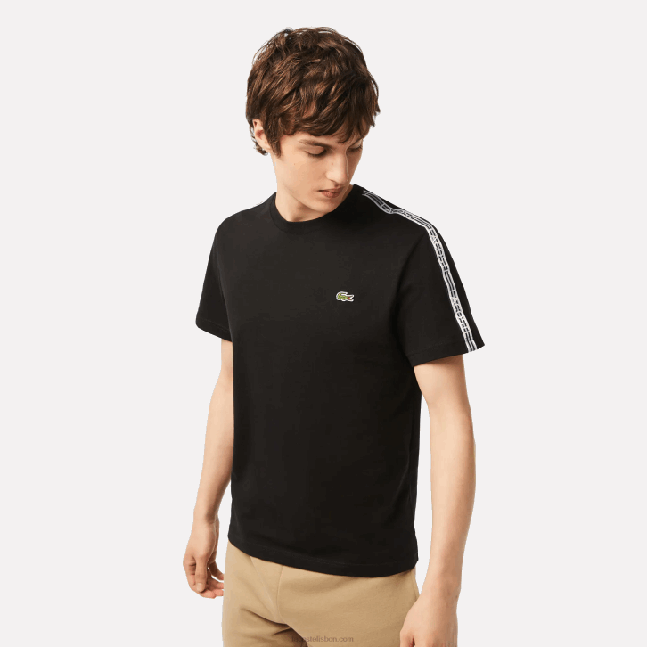 homens Lacoste preto 031 camiseta listrada com logo fit regular 08D045