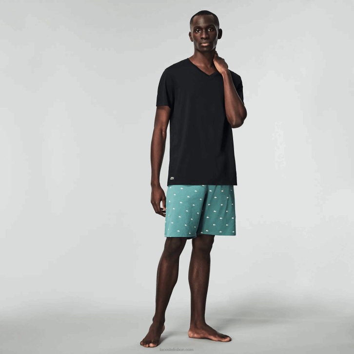 homens Lacoste preto 031 camiseta lounge de algodão com decote v pacote com 3 08D01336