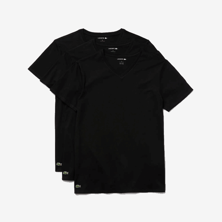 homens Lacoste preto 031 camiseta lounge de algodão com decote v pacote com 3 08D01336