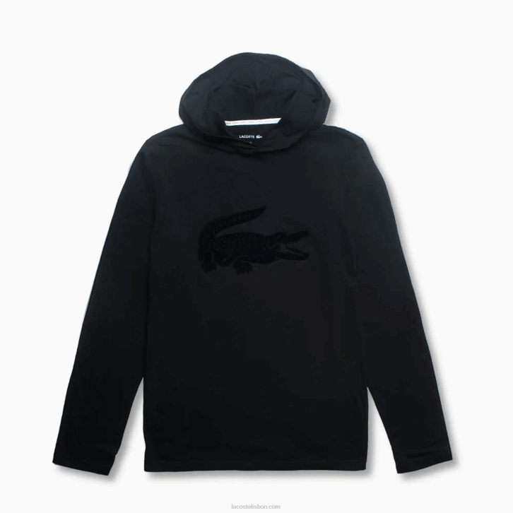 homens Lacoste preto 031 camiseta lounge manga longa com capuz 08D0197