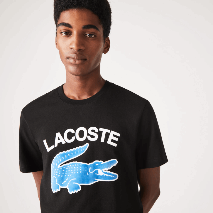 homens Lacoste preto 031 camiseta regular fit xl com estampa de crocodilo 08D0569