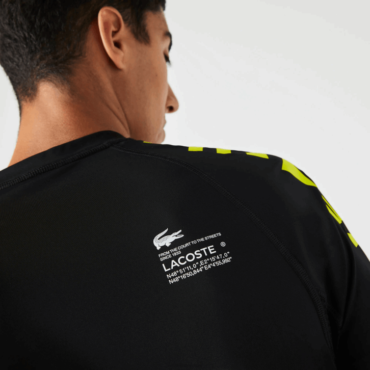 homens Lacoste preto amarelo 9y2 camiseta esportiva stretch jersey 08D0828