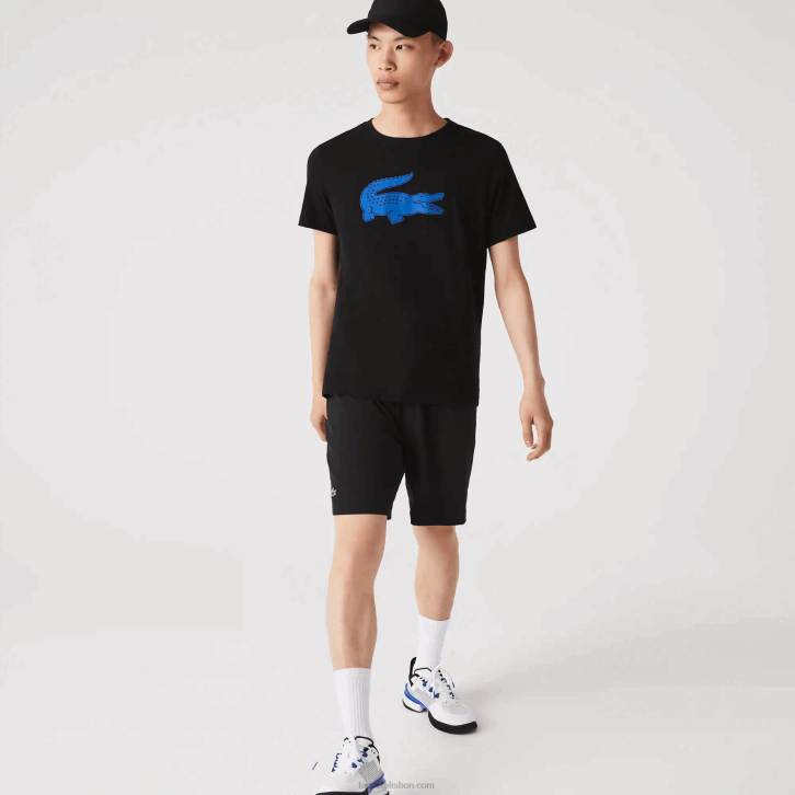 homens Lacoste preto azul 985 camiseta esportiva respirável de crocodilo com estampa 3d 08D0836