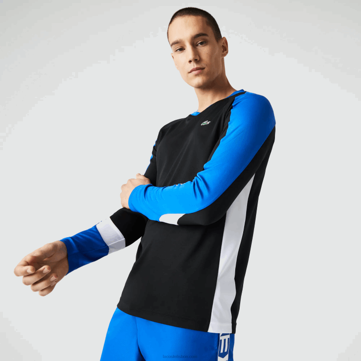 homens Lacoste preto azul branco zfz camiseta esporte tênis 08D0753