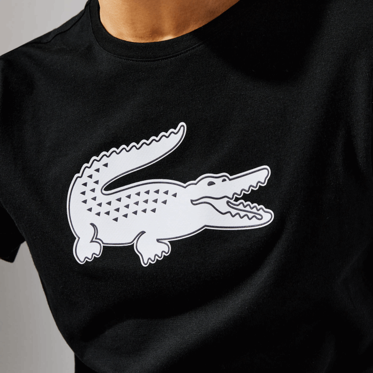 homens Lacoste preto branco 258 camiseta esportiva respirável de crocodilo com estampa 3d 08D0161