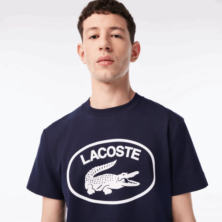 homens Lacoste preto/branco t-shirt de algodão de marca tom sobre tom de ajuste relaxado 08D0147