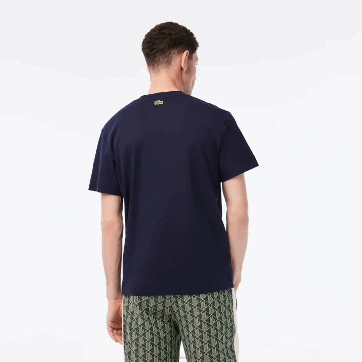 homens Lacoste preto/branco t-shirt de algodão de marca tom sobre tom de ajuste relaxado 08D0147