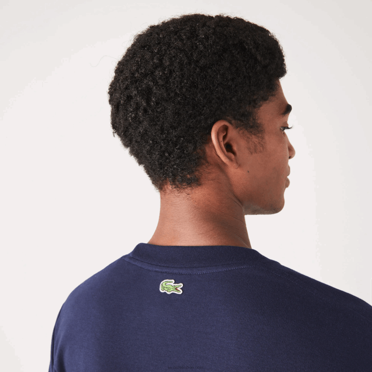 homens Lacoste preto/branco t-shirt de algodão de marca tom sobre tom de ajuste relaxado 08D0147