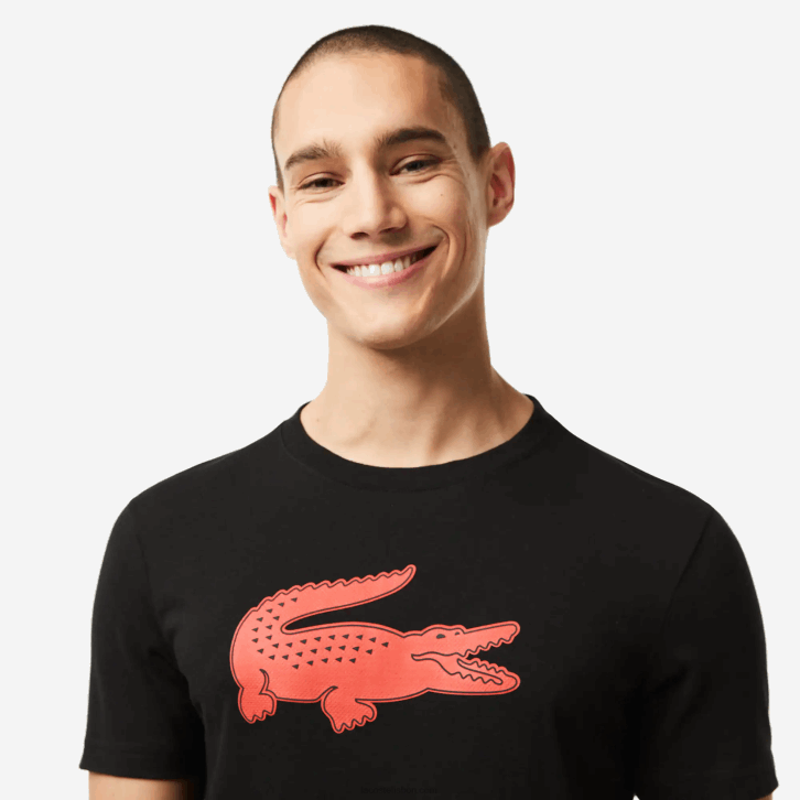 homens Lacoste preto vermelho bzj camiseta esportiva respirável de crocodilo com estampa 3d 08D099