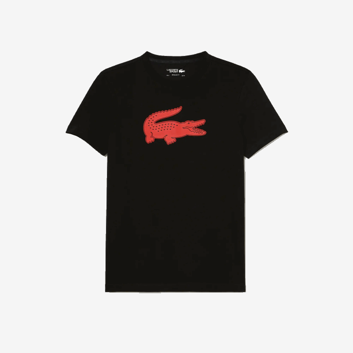 homens Lacoste preto vermelho bzj camiseta esportiva respirável de crocodilo com estampa 3d 08D099