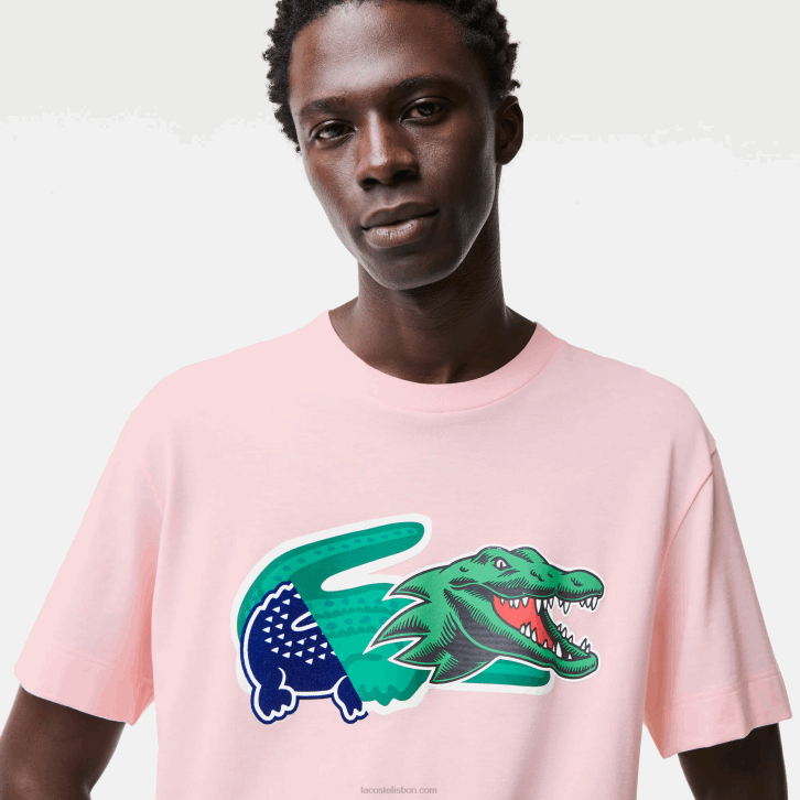 homens Lacoste rosa claro t03 t-shirt de crocodilo oversized de ajuste relaxado 08D0610
