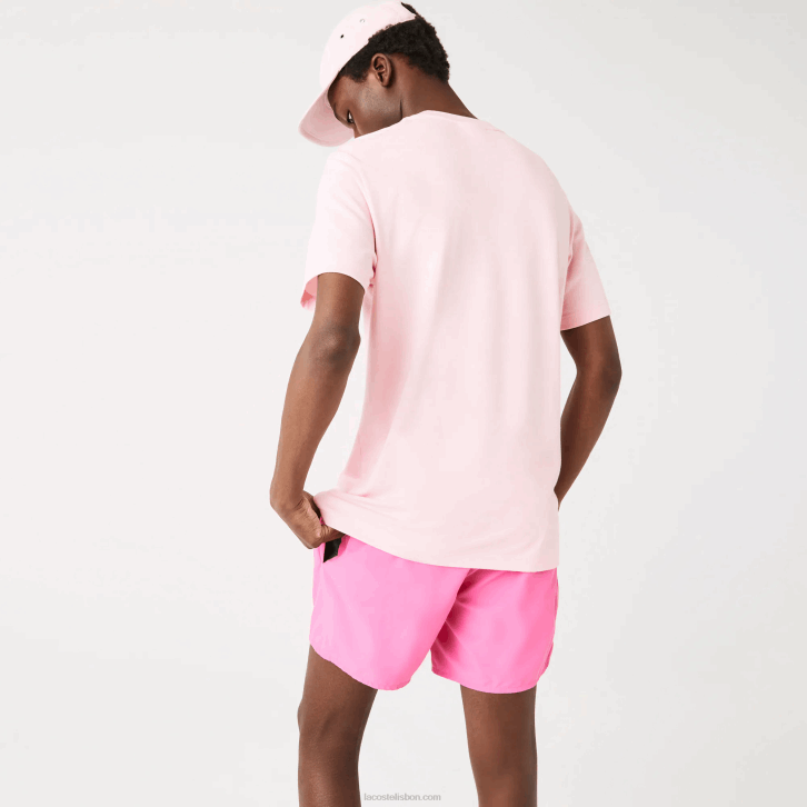 homens Lacoste rosa hcq Camiseta de algodão orgânico stretch com estampa de crocodilo 08D0638
