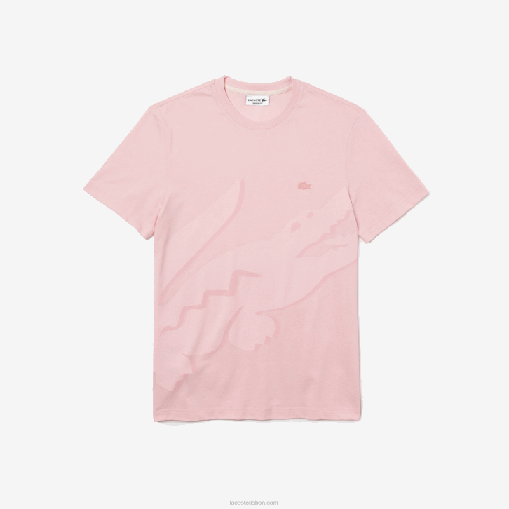 homens Lacoste rosa hcq Camiseta de algodão orgânico stretch com estampa de crocodilo 08D0638