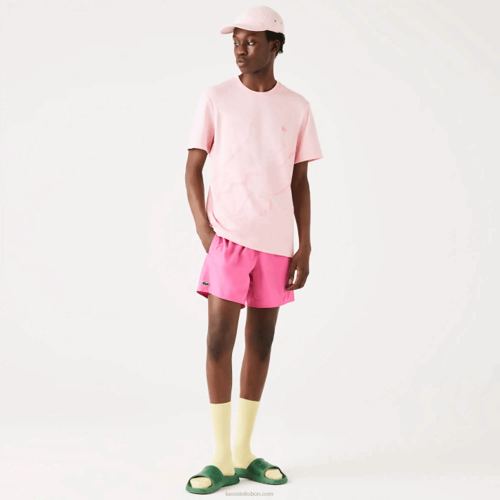 homens Lacoste rosa hcq Camiseta de algodão orgânico stretch com estampa de crocodilo 08D0638