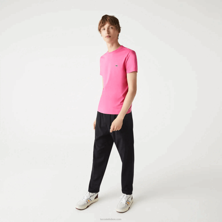 homens Lacoste rosa pqs camiseta de jérsei de algodão pima decote careca 08D0874