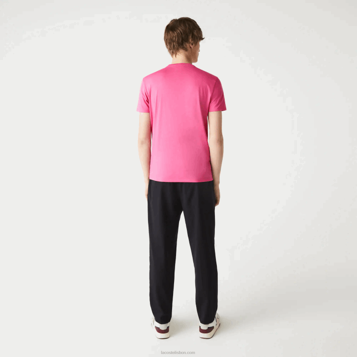 homens Lacoste rosa pqs camiseta de jérsei de algodão pima decote careca 08D0874