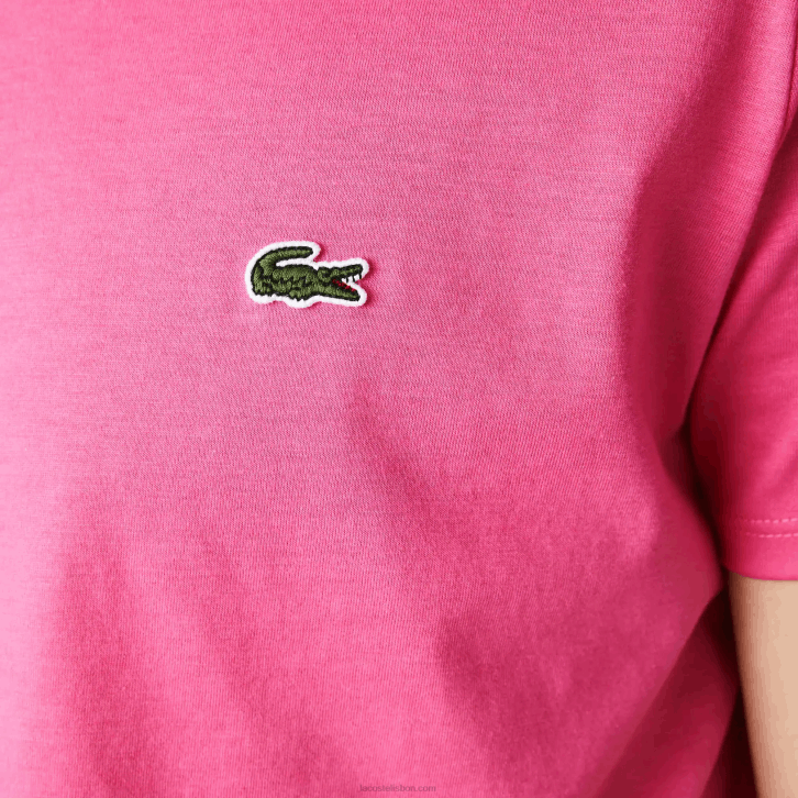 homens Lacoste rosa pqs camiseta de jérsei de algodão pima decote careca 08D0874