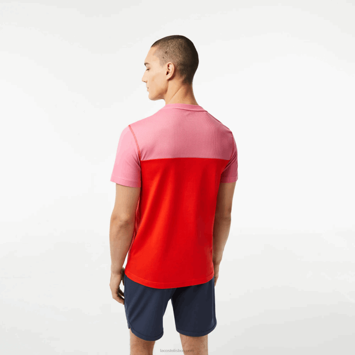 homens Lacoste rosa vermelho azul c1y camiseta tênis x daniil medvedev 08D024
