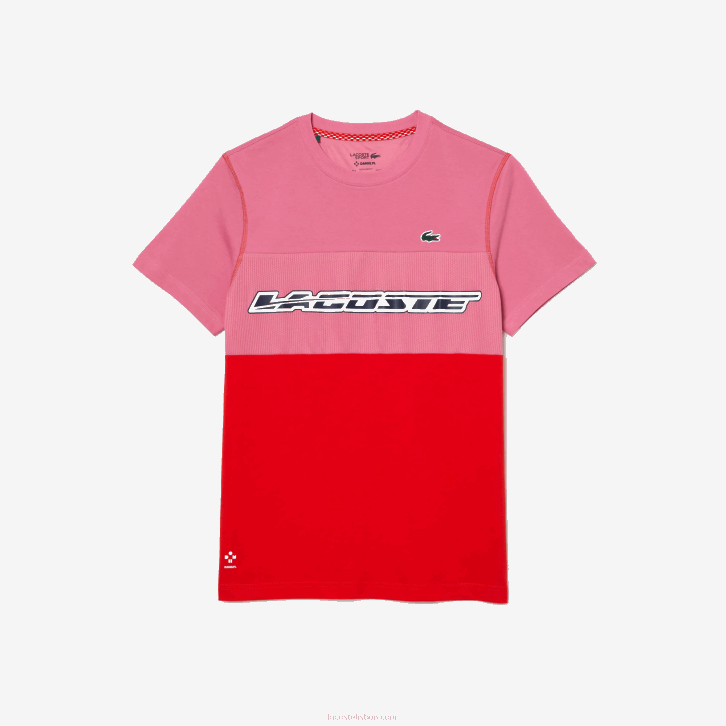 homens Lacoste rosa vermelho azul c1y camiseta tênis x daniil medvedev 08D024