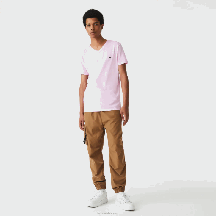 homens Lacoste rosa z4h camiseta de jérsei de algodão pima com decote v 08D0615
