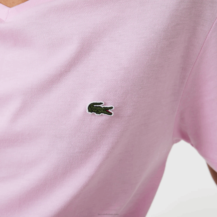 homens Lacoste rosa z4h camiseta de jérsei de algodão pima com decote v 08D0615