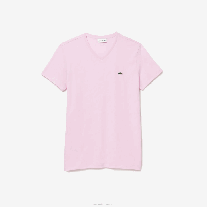 homens Lacoste rosa z4h camiseta de jérsei de algodão pima com decote v 08D0615