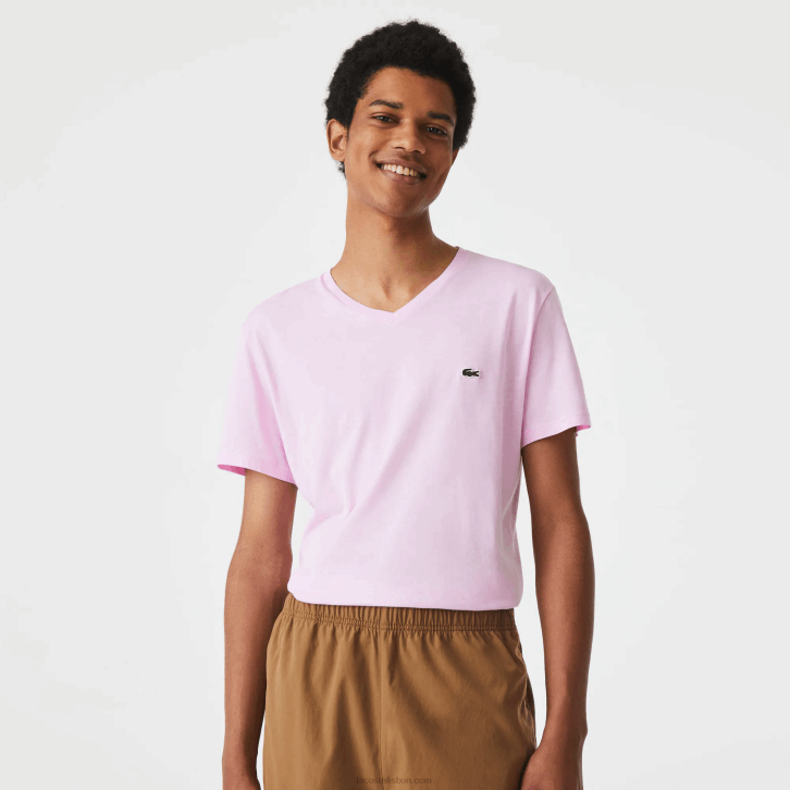 homens Lacoste rosa z4h camiseta de jérsei de algodão pima com decote v 08D0615