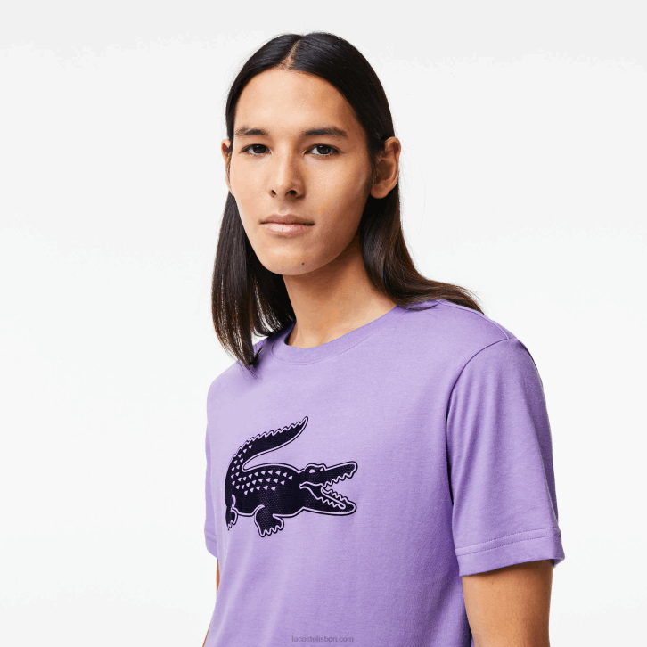 homens Lacoste roxo azul marinho w87 camiseta esportiva respirável de crocodilo com estampa 3d 08D0863