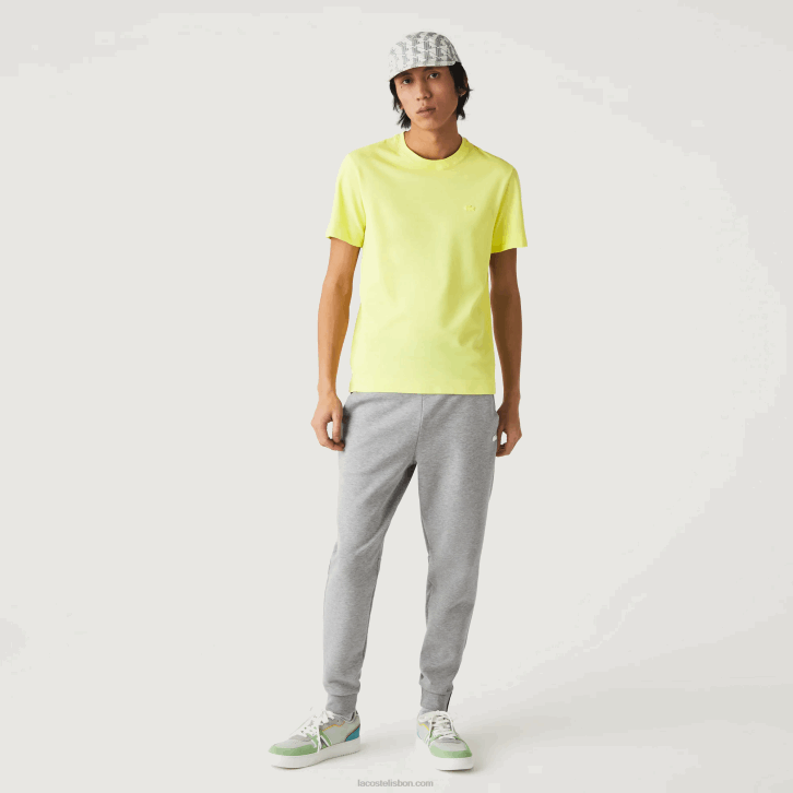 homens Lacoste tuk amarelo chamativo camiseta gola redonda de mistura de piquê de algodão orgânico 08D0641