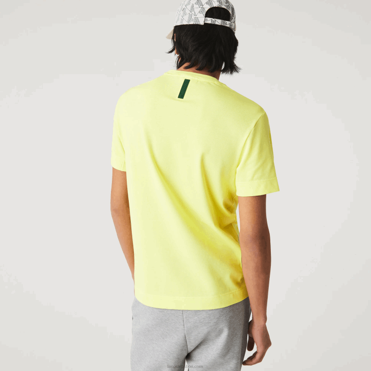 homens Lacoste tuk amarelo chamativo camiseta gola redonda de mistura de piquê de algodão orgânico 08D0641
