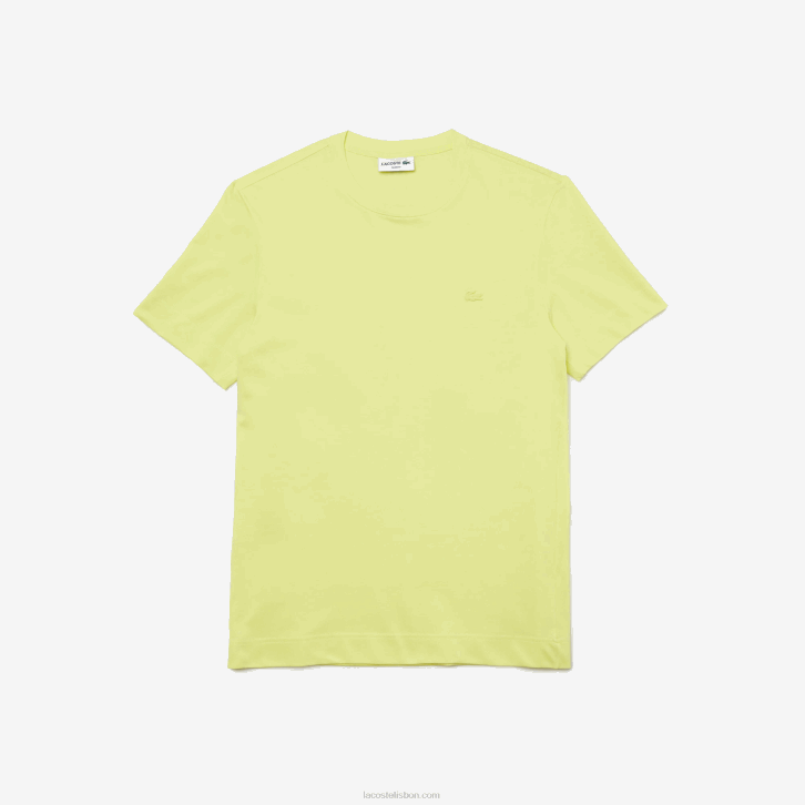 homens Lacoste tuk amarelo chamativo camiseta gola redonda de mistura de piquê de algodão orgânico 08D0641