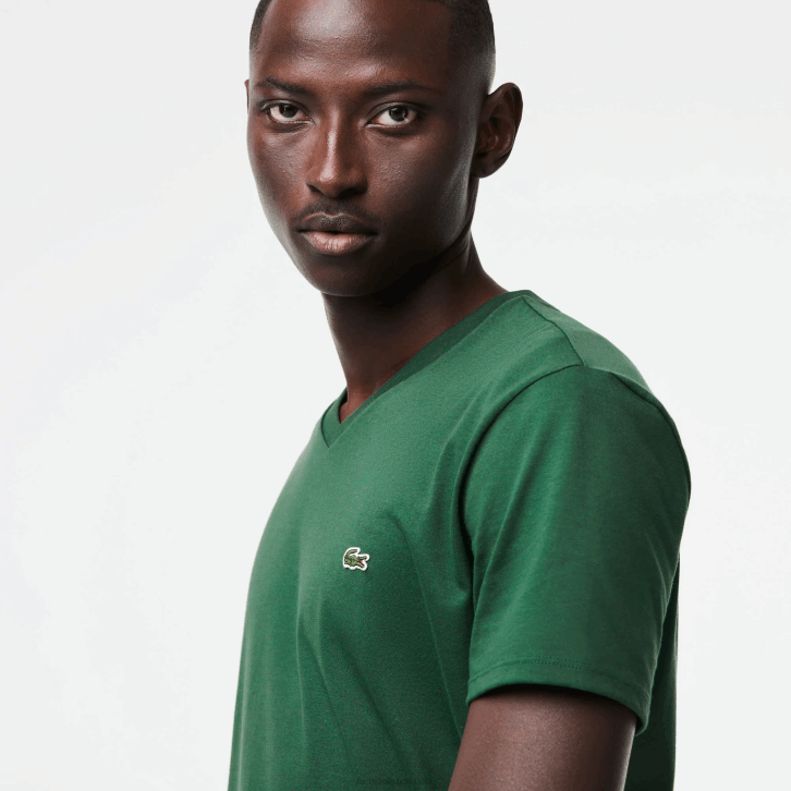 homens Lacoste verde 132 camiseta de jérsei de algodão pima com decote v 08D0679