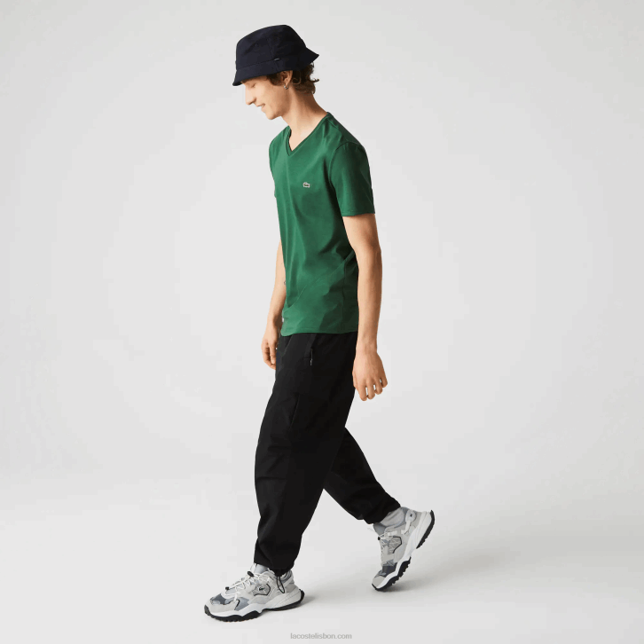 homens Lacoste verde 132 camiseta de jérsei de algodão pima com decote v 08D0679