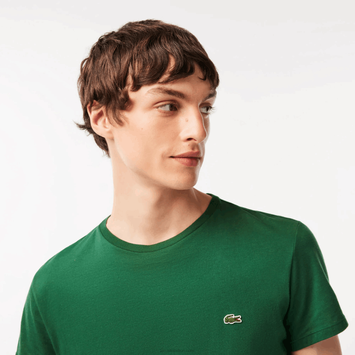 homens Lacoste verde 132 camiseta de jérsei de algodão pima decote careca 08D0618