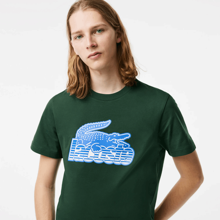 homens Lacoste verde 132 camiseta estampada em jersey de algodão 08D065