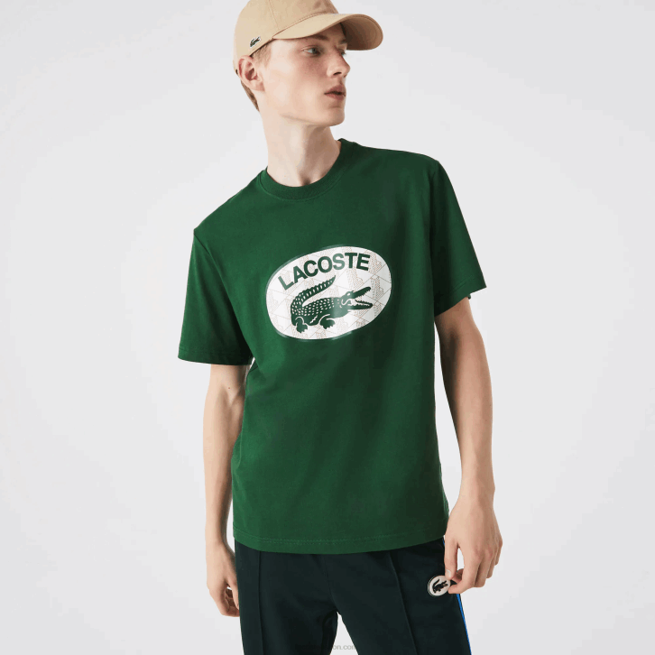 homens Lacoste verde 132 camiseta regular fit com estampa de monograma de marca 08D0577