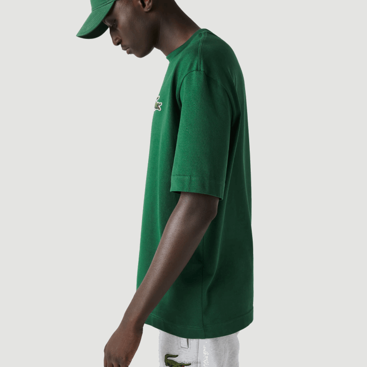 homens Lacoste verde 132 t-shirt de algodão orgânico de crocodilo de ajuste solto 08D077
