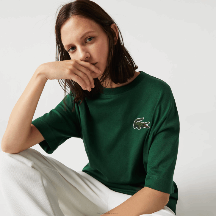 homens Lacoste verde 132 t-shirt de algodão orgânico de crocodilo de ajuste solto 08D077