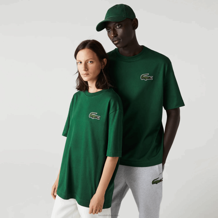 homens Lacoste verde 132 t-shirt de algodão orgânico de crocodilo de ajuste solto 08D077