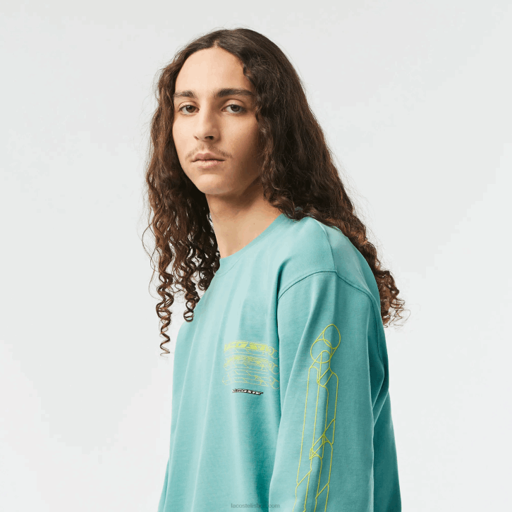 homens Lacoste verde 3a4 t-shirt de manga comprida em jérsei de algodão solto 08D0177