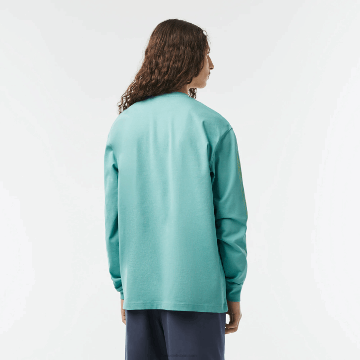 homens Lacoste verde 3a4 t-shirt de manga comprida em jérsei de algodão solto 08D0177