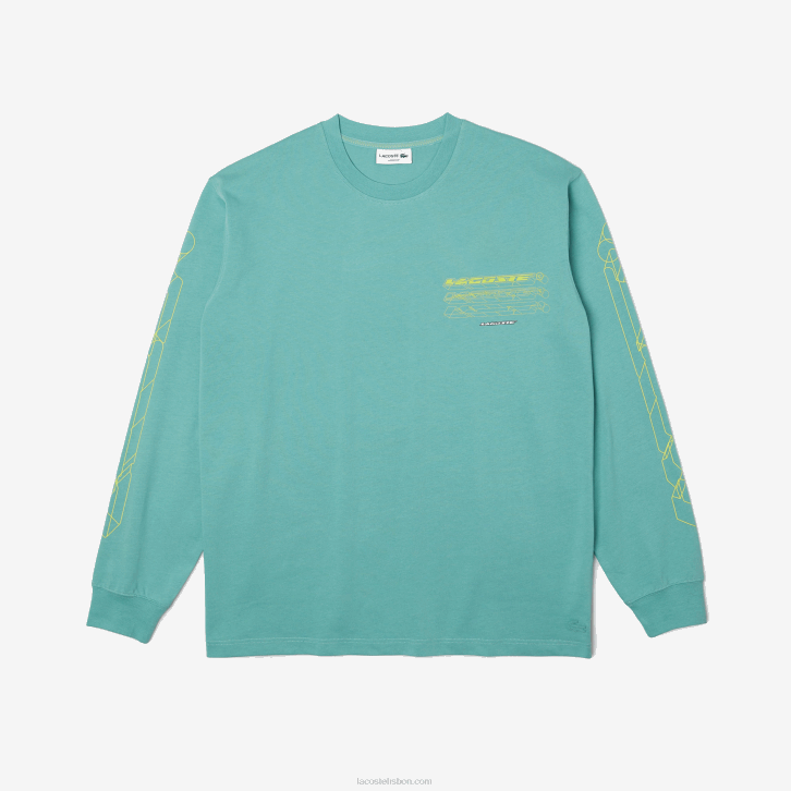 homens Lacoste verde 3a4 t-shirt de manga comprida em jérsei de algodão solto 08D0177