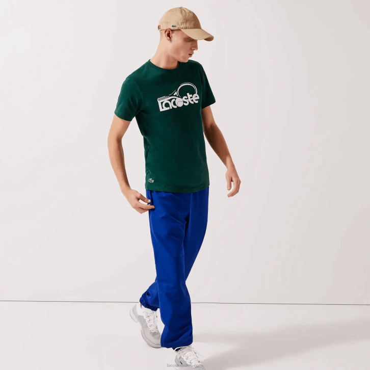homens Lacoste verde branco wpx camiseta esportiva respirável com estampa de tênis decote careca 08D0795